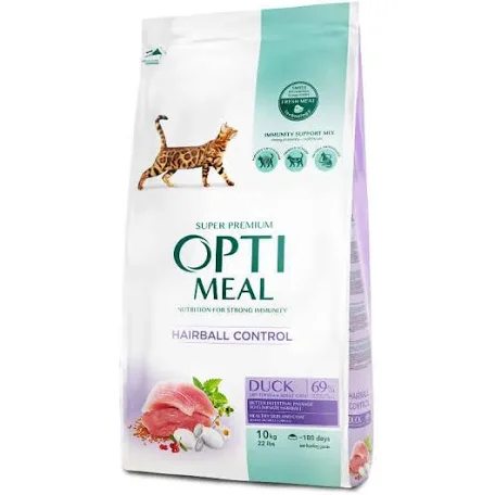 Сухий корм для котів Optimeal Hairball, качка