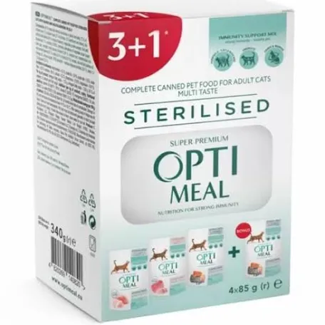 Вологий корм для стерилізованих котів Optimeal Sterilised, набір мікс смаків (3+1 шт)
