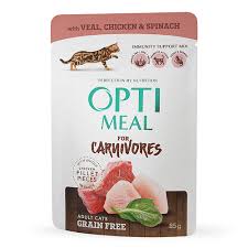 Вологий корм для котів Optimeal for Carnivores, телятина, курка та шпинат