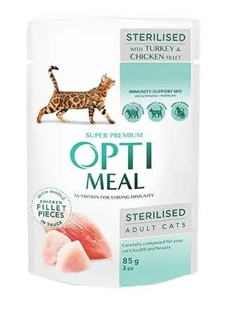 Вологий корм для стерилізованих котів Optimeal Sterilised, індичка та курка