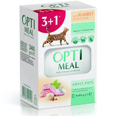 Вологий корм для котів Optimeal, кролик у білому соусі (3+1 шт)