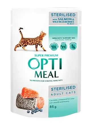 Вологий корм для стерилізованих котів Optimeal Sterilised, лосось та чорниця