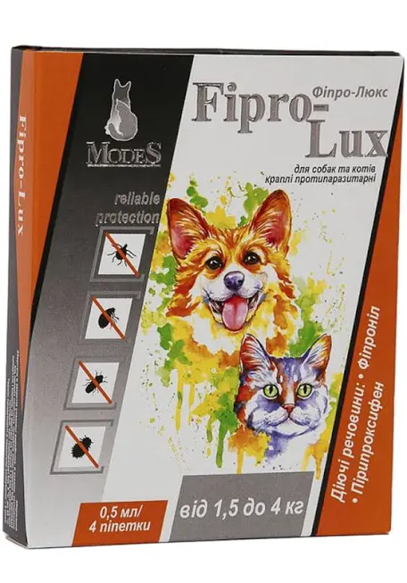 Краплі MODES Fipro-lux для котів та собак 1,5-4 кг (0,5 мл)