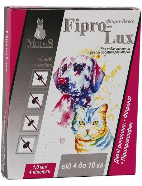 Краплі MODES Fipro-lux для котів та собак 4-10 кг (1 мл)