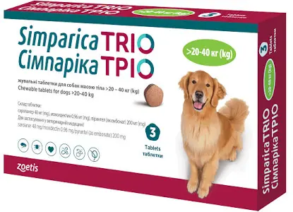 Simparica Trio жувальна таблетка для собак 20,1-40 кг