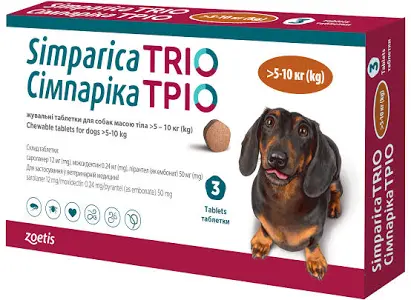 Simparica Trio жувальна таблетка для собак 5,1-10 кг