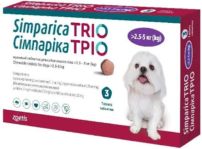 Simparica Trio жувальна таблетка для собак 2,6-5 кг