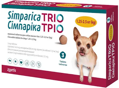 Simparica Trio жувальна таблетка для собак 1,3-2,5 кг