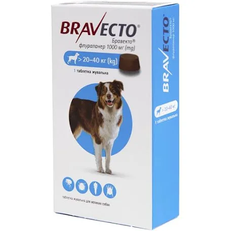 Bravecto жувальна таблетка 1000 мг для собак 20-40 кг