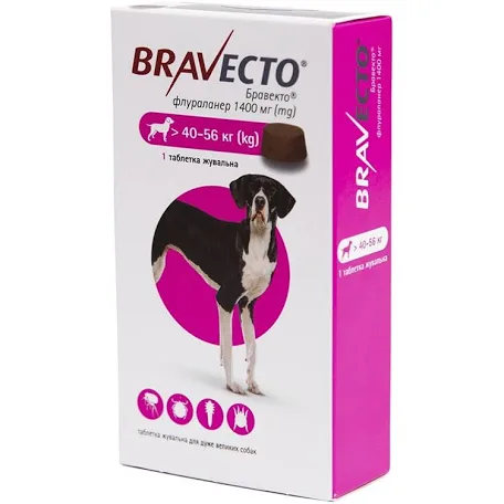 Bravecto жувальна таблетка 1400 мг для собак 40-56 кг