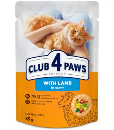 Вологий корм для котів Club 4 Paws, ягня в соусі
