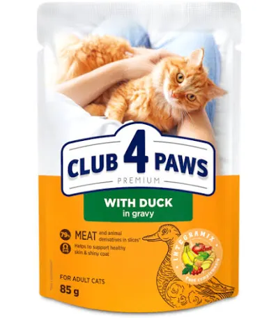 Вологий корм для котів Club 4 Paws, качка в соусі