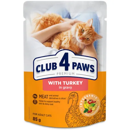 Вологий корм для котів Club 4 Paws, індичка в соусі