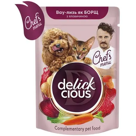Delickcious вологий корм, борщ з яловичина з буряком та морквою у соусі