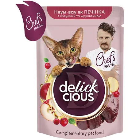 Delickcious вологий корм для котів, печінка з яблуками та журавлиною