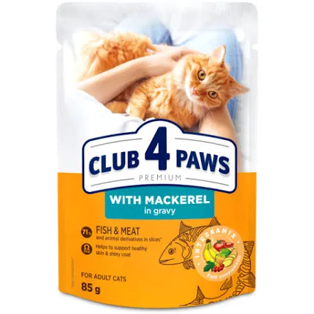 Вологий корм для котів Club 4 Paws, макрель у соусі