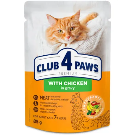 Вологий корм для котів Club 4 Paws 7+, курка в соусі