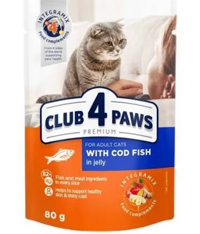 Вологий корм для котів Club 4 Paws, тріска у желе