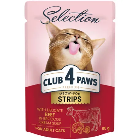 Вологий корм для котів Club 4 Paws Selection, яловичина в супі з броколі