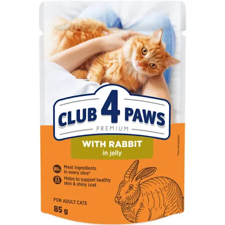 Вологий корм для котів Club 4 Paws, кролик у желе