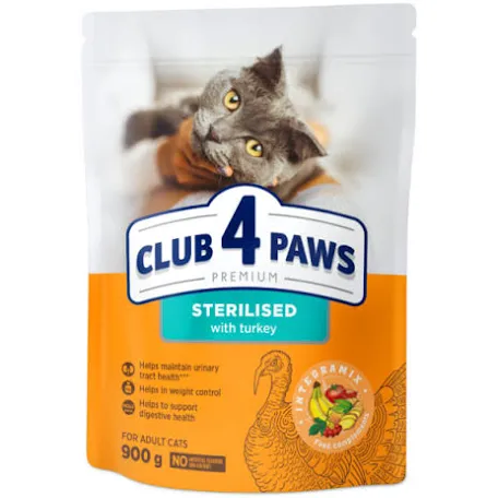 Вологий корм для стерилізованих котів Club 4 Paws Sterilised, індичка