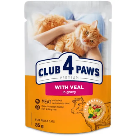 Вологий корм для котів Club 4 Paws, телятина в соусі