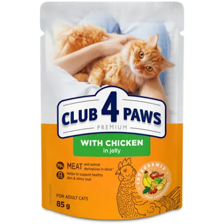 Вологий корм для котів Club 4 Paws, курка у желе