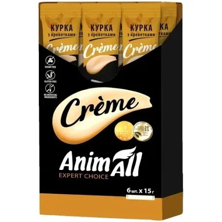 Ласощі AnimAll Creme для котів, курка та креветки 6 шт
