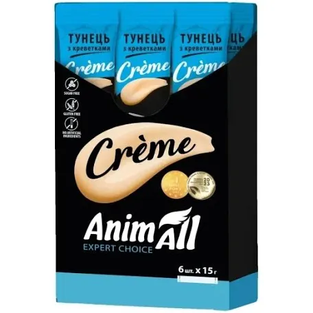 Ласощі AnimAll Creme для котів, тунець та креветки 6 шт