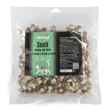Ласощі AnimAll Snack кур'ячі снеки для котів, качка та тріска