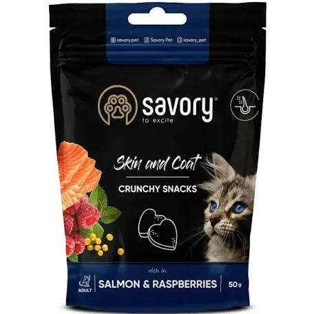 Ласощі Savory для здорової шкіри та шерсті, лосось та малина