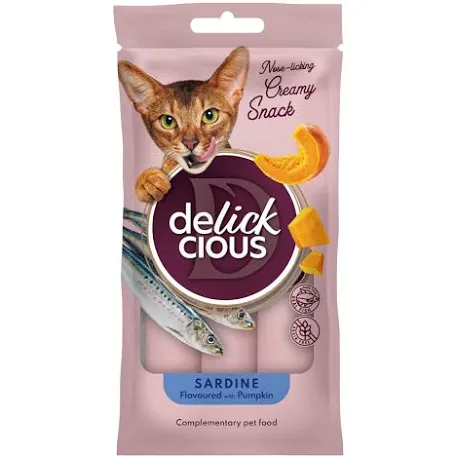 Ласощі Delickcious кремові для котів, сардина та гарбуз