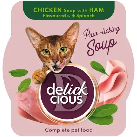Суп Delickcious для котів, курка з шинкою та шпинатом