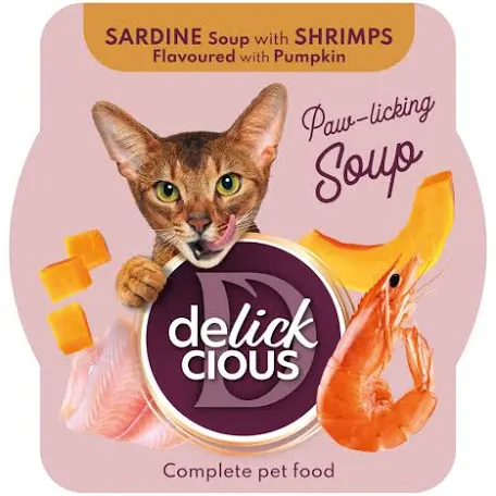 Суп Delickcious для котів, сардина з креветками та гарбузом