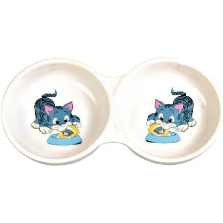 Trixie миска керамічна подвійна з малюнком кошеня