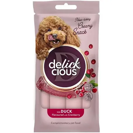 Ласощі Delickcious кремові для собак, качка з журавлиною