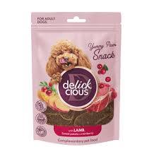 Снеки сушені Delickcious для собак, ягня з бататом та журавлиною