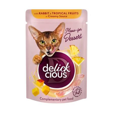 Delickcious вологий корм для котів, кролик з тропічними фруктами у вершковому соусі