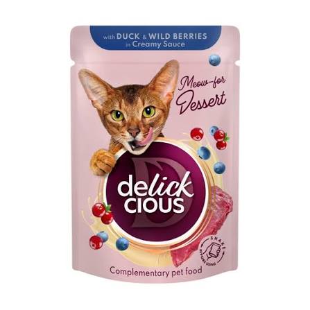 Delickcious вологий корм для котів, качка з лісовими ягодами у вершковому соусі