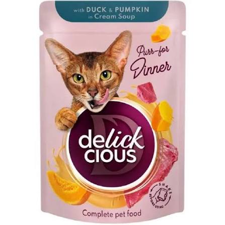 Delickcious вологий корм для котів, качка з гарбузом в крем-супі