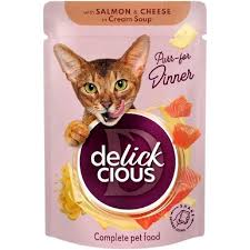 Delickcious вологий корм для котів, лосось з сиром в крем-супі