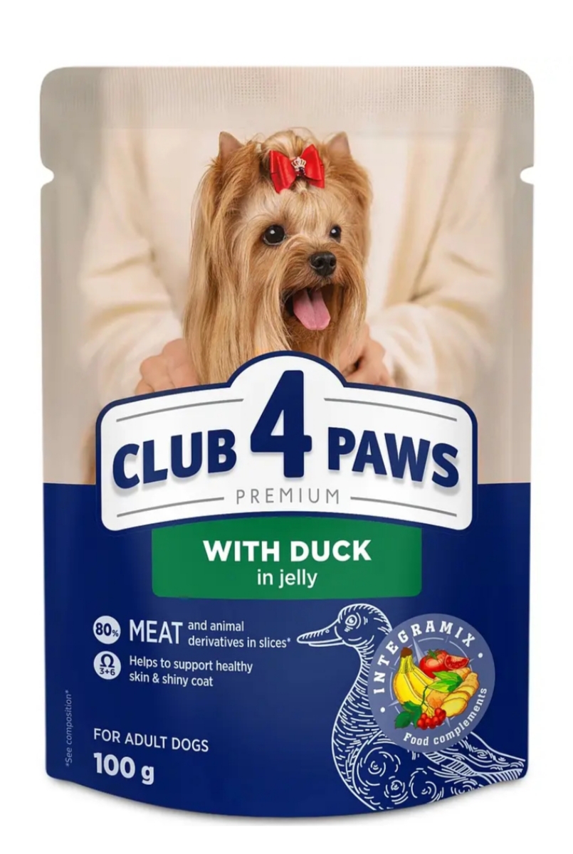 Вологий корм для собак Club 4 Paws Small Breeds, качка у желе
