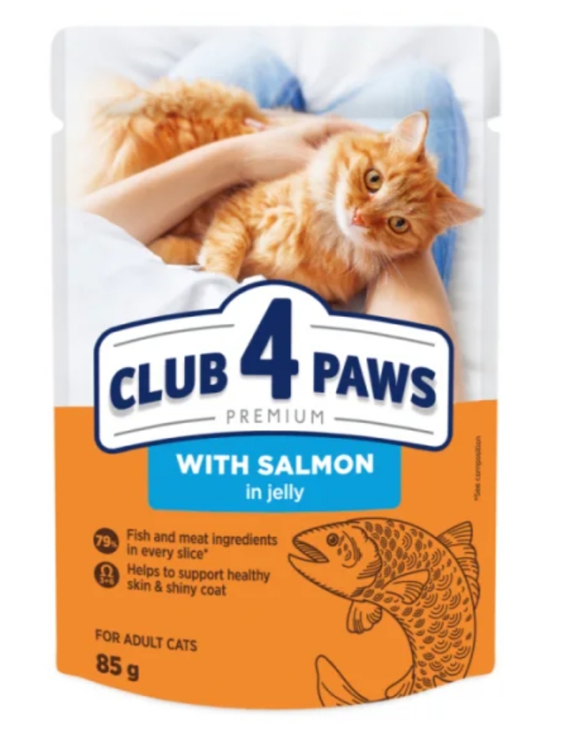 Вологий корм для котів Club 4 Paws, лосось у желе