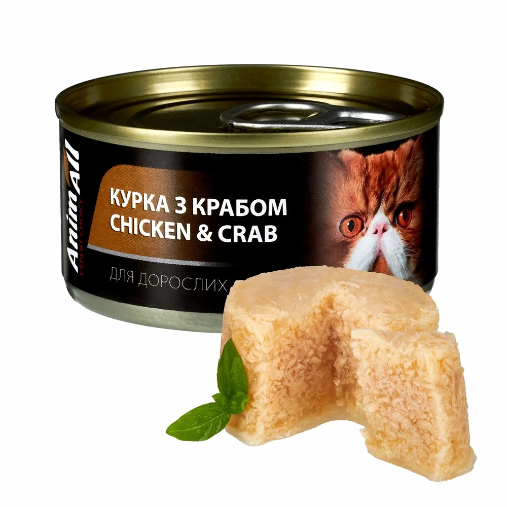 AnimAll вологий корм для котів Курка з Крабом, 85 г