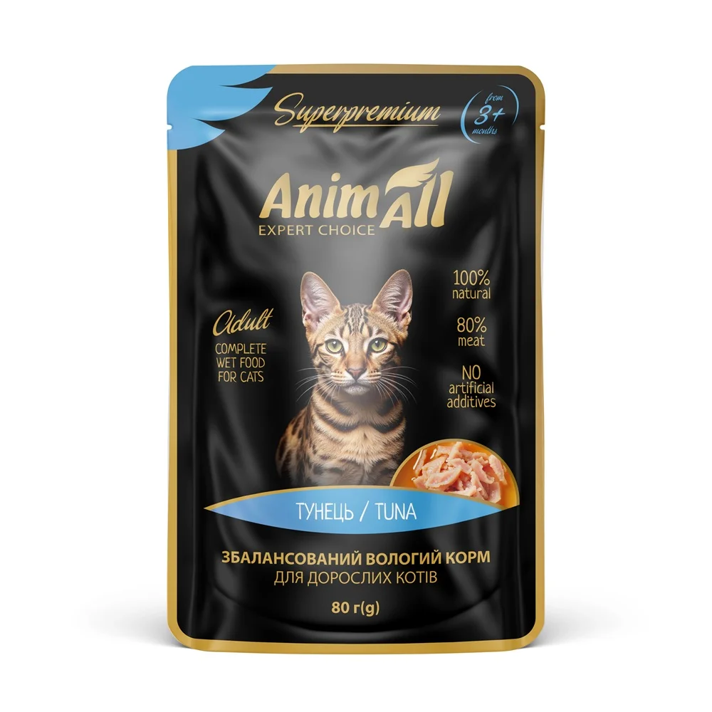 AnimAll вологий корм Пауч для котів Тунець, 80 г