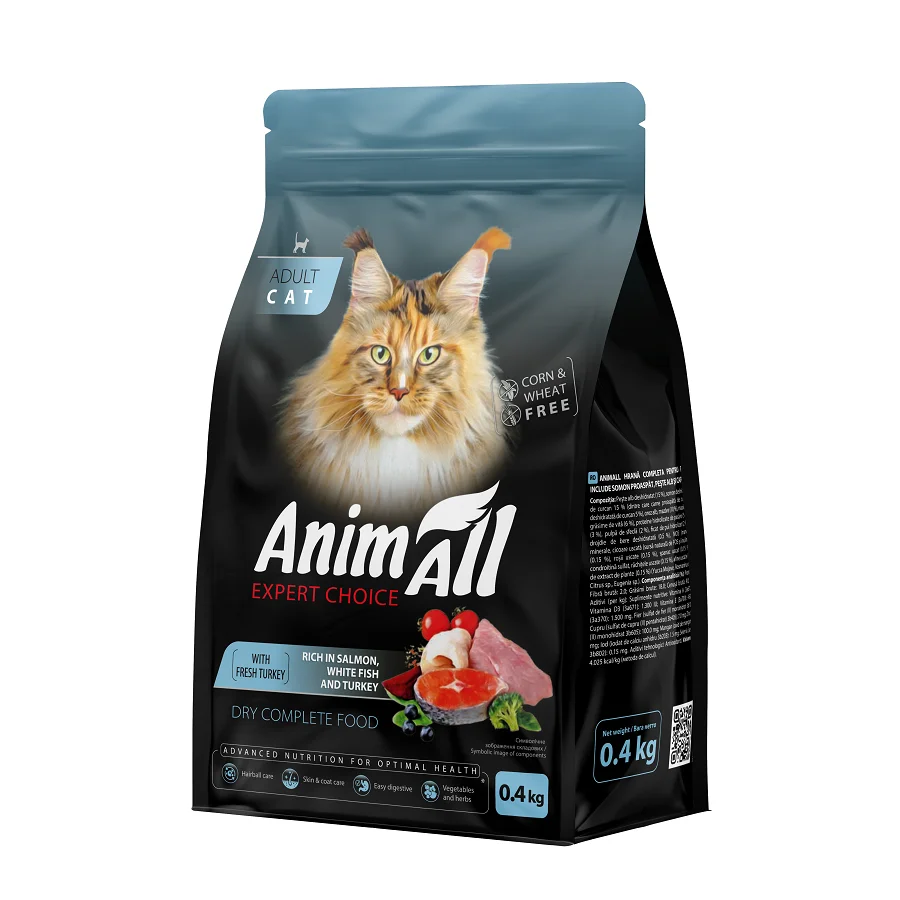 AnimAll сухий корм для котів з лососем, білою рибою та свіжою індичкою