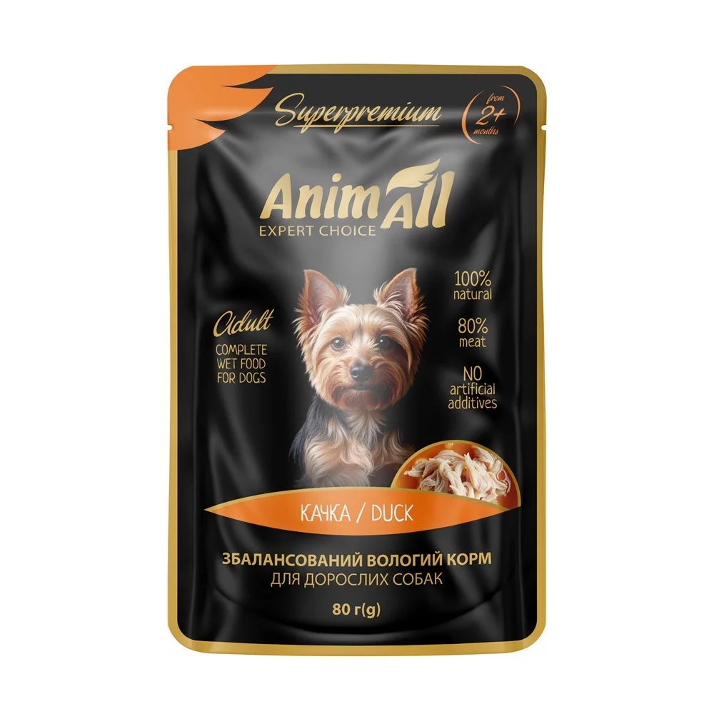AnimAll вологий корм Пауч для собак Качка, 80 г