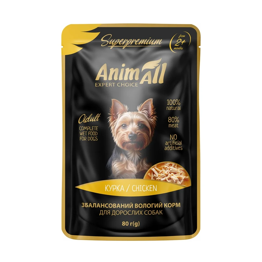 AnimAll вологий корм Пауч для собак Курка, 80 г