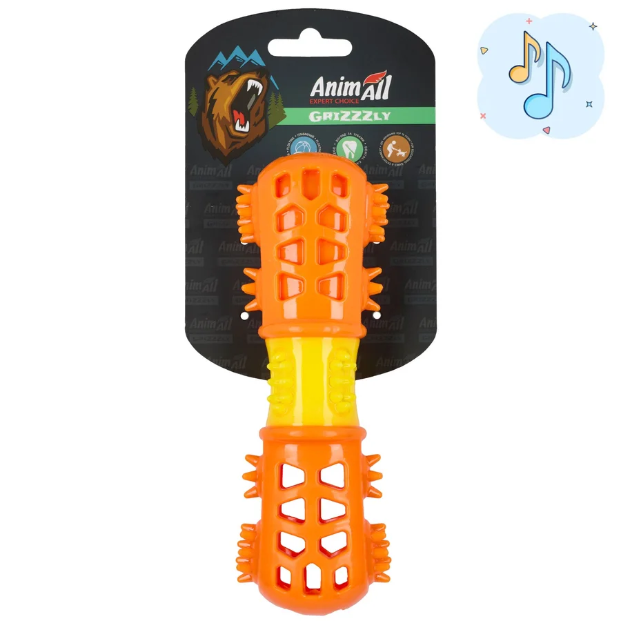 AnimAll Grizzzly Іграшка мультифункціональна кістка, помаранчево-жовта, (18,7х6х4,2 см)