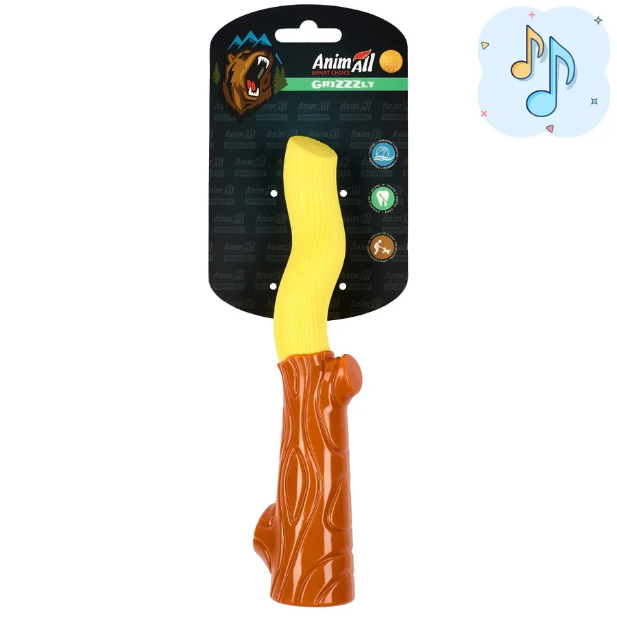 AnimAll Grizzzly Іграшка Гілка двокольорова L, жовта/коричнева, (32,3х7,1х5,4 см)